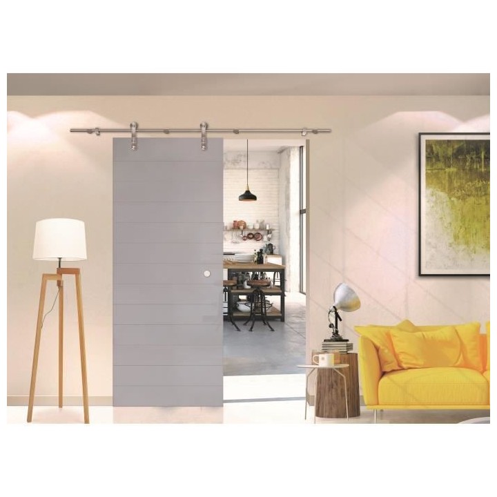 OPTIMUM - Porte coulissante en verre dépoli ciselé gris + rail appar