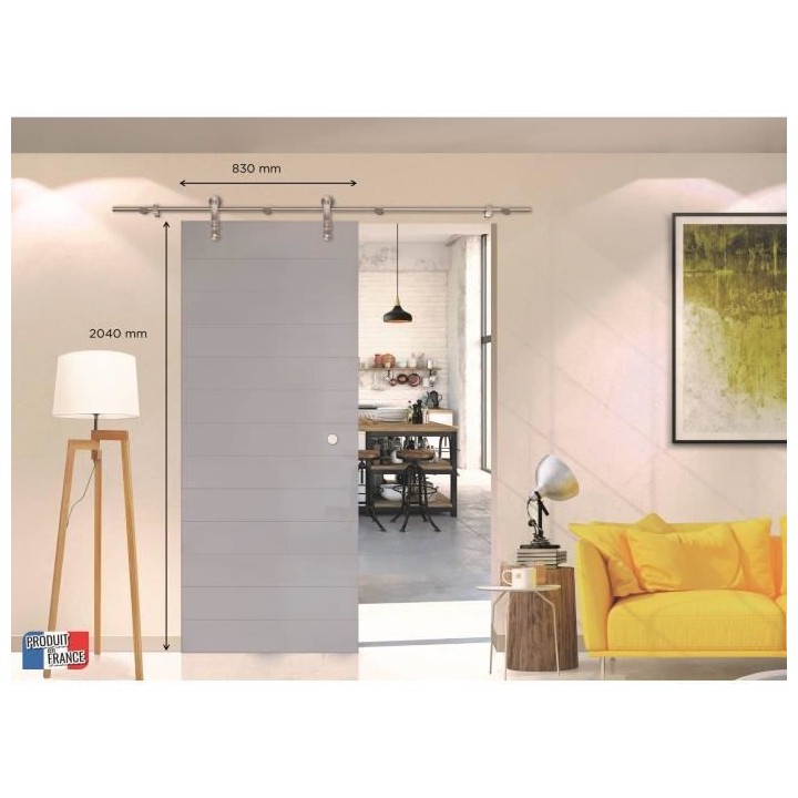 OPTIMUM - Porte coulissante en verre dépoli ciselé gris + rail appar