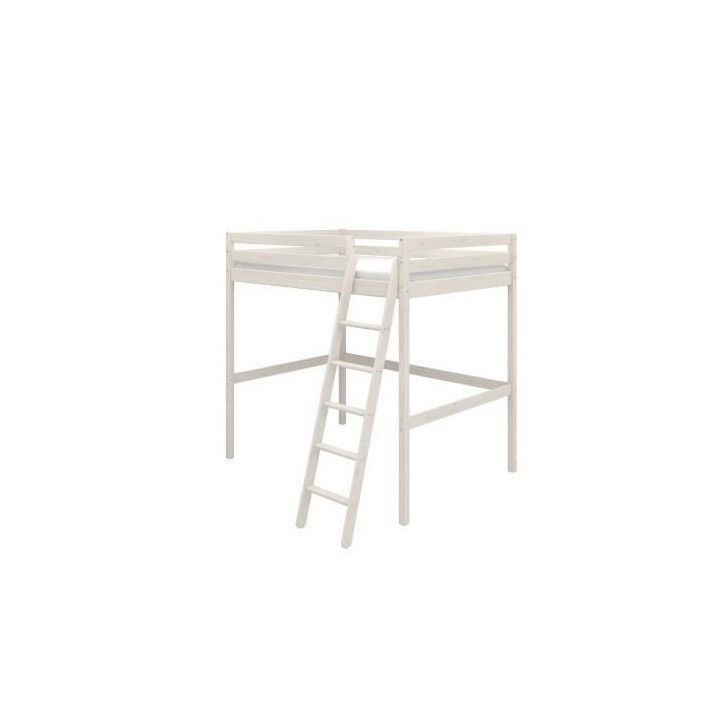 Lit mezzanine enfant - 140 x 190 cm - Pin massif blanchi - Sommier inc