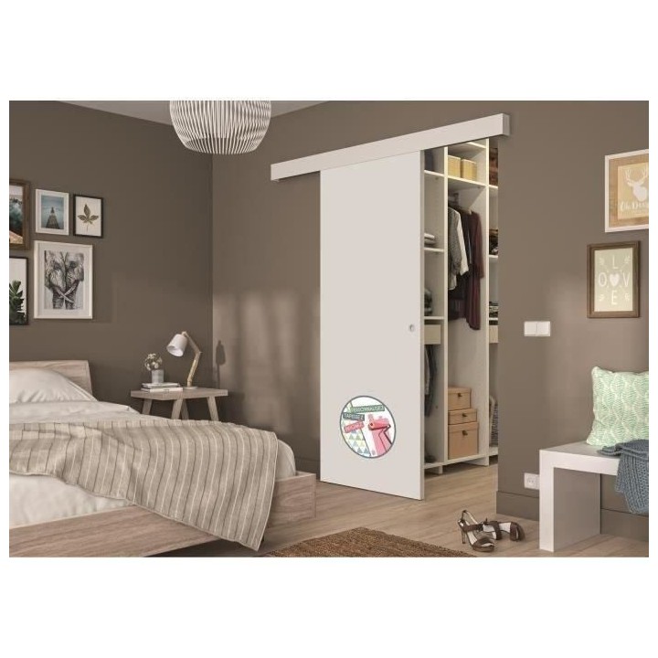 OPTIMUM - Kit porte coulissante + rail + bandeau pret a peindre - H.20