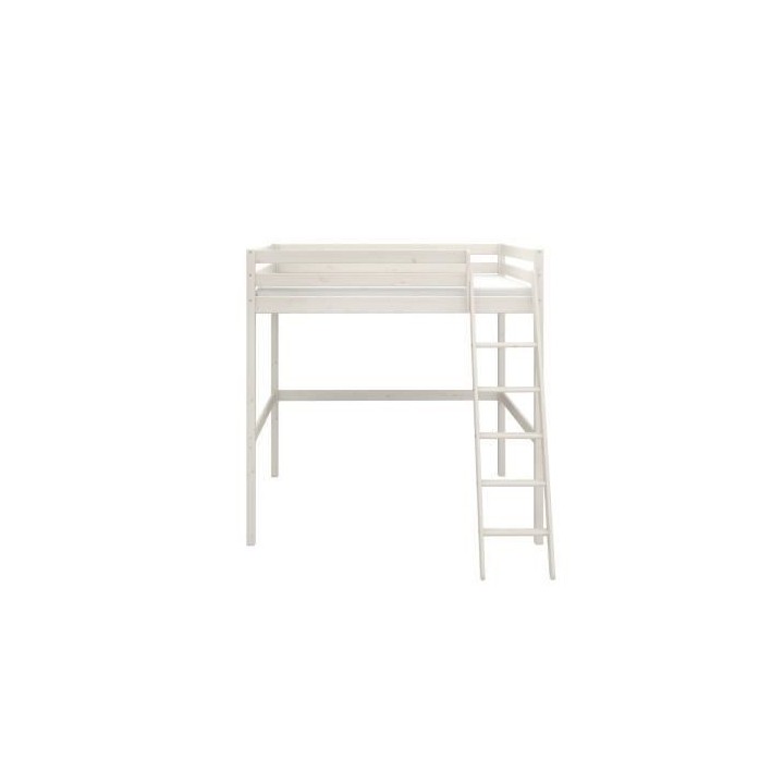Lit mezzanine enfant - 140 x 190 cm - Pin massif blanchi - Sommier inc