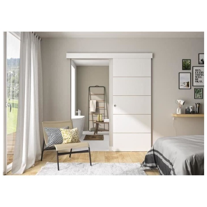 OPTIMUM - Kit porte coulissante + rail + bandeau - H.204xL.83xP.4 cm -