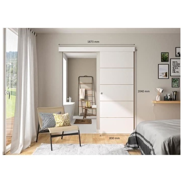 OPTIMUM - Kit porte coulissante + rail + bandeau - H.204xL.83xP.4 cm -