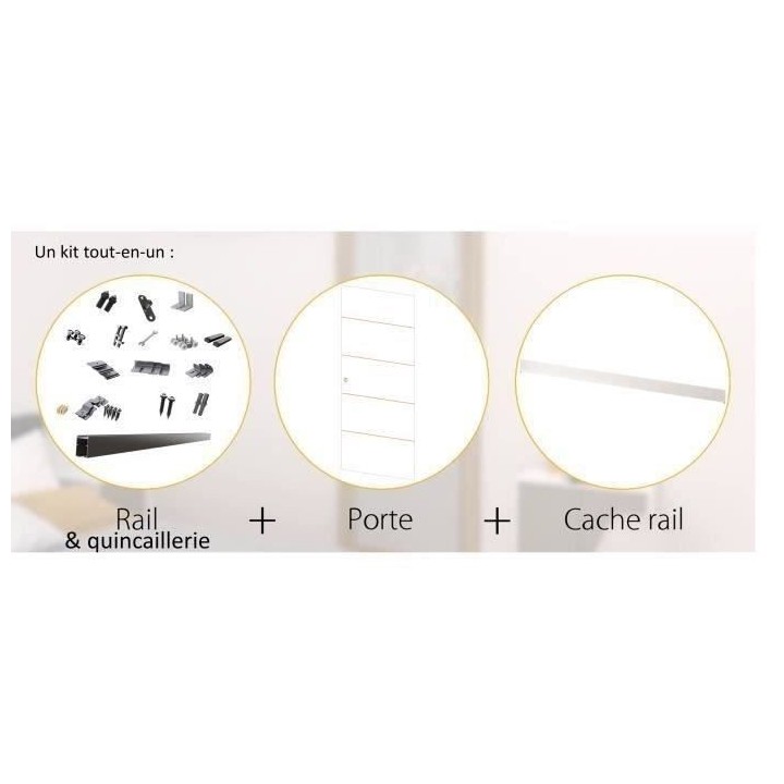 OPTIMUM - Kit porte coulissante + rail + bandeau - H.204xL.83xP.4 cm -