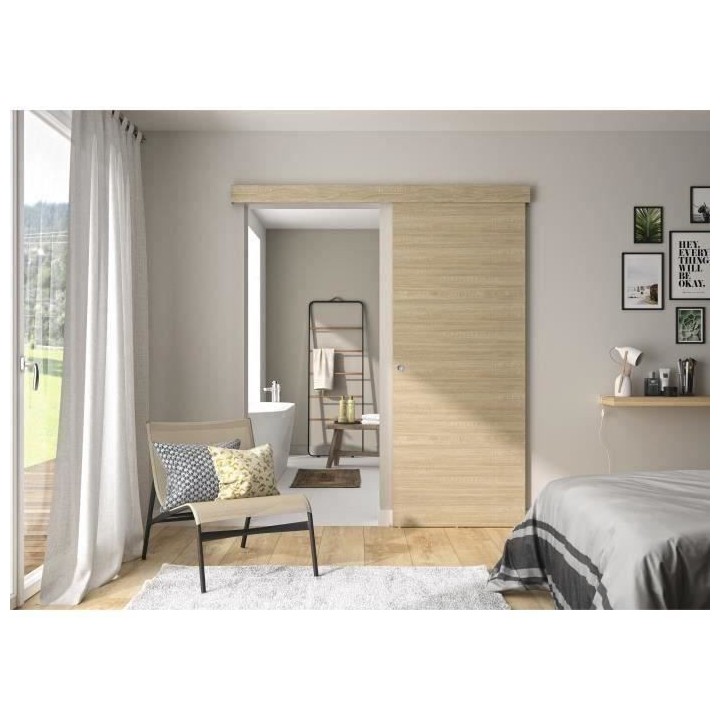 OPTIMUM - Kit porte coulissante + rail + bandeau Barbade - H.204xL.83x