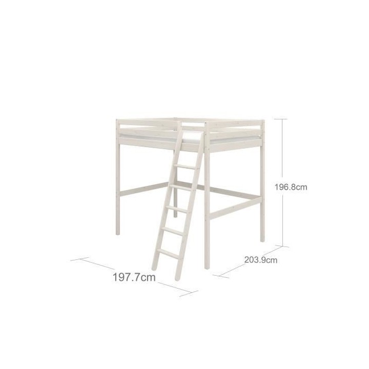 Lit mezzanine enfant - 140 x 190 cm - Pin massif blanchi - Sommier inc