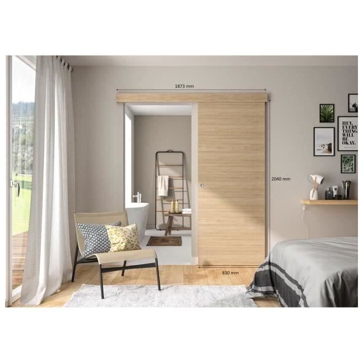 OPTIMUM - Kit porte coulissante + rail + bandeau Barbade - H.204xL.83x