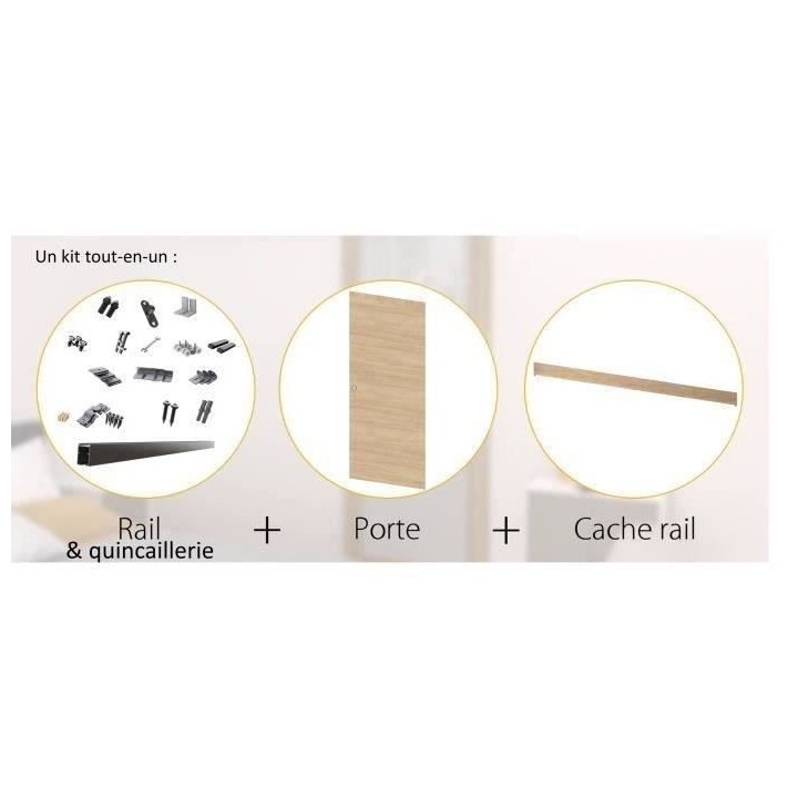 OPTIMUM - Kit porte coulissante + rail + bandeau Barbade - H.204xL.83x