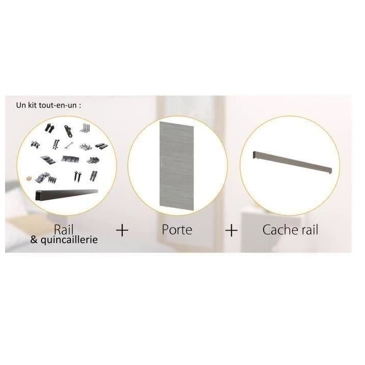 OPTIMUM - Kit porte coulissante + rail + bandeau Brazil - H.204xL.83xP