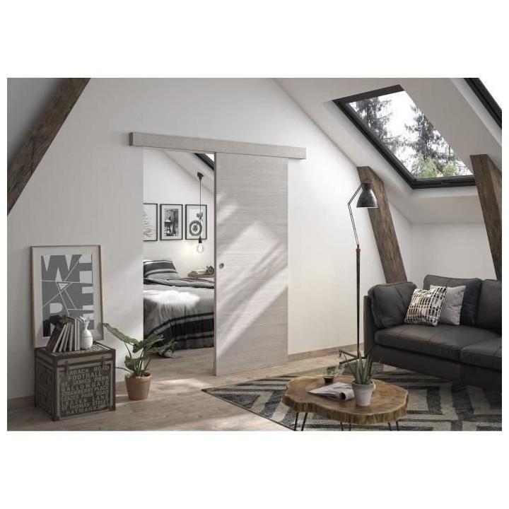 OPTIMUM - Kit porte coulissante + rail + bandeau Bilbao - H.204xL.83xP