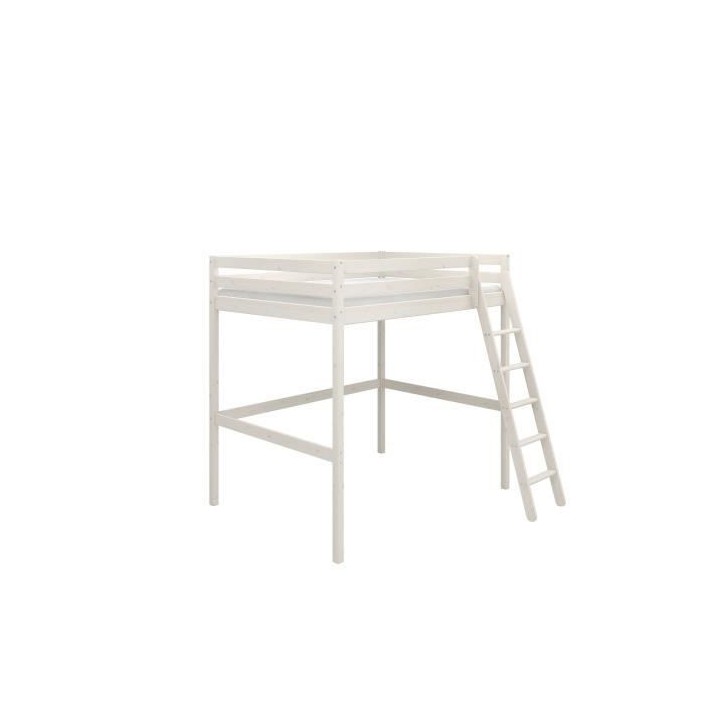 Lit mezzanine enfant - 140 x 190 cm - Pin massif blanchi - Sommier inc