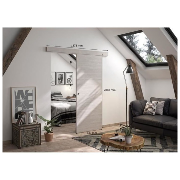 OPTIMUM - Kit porte coulissante + rail + bandeau Bilbao - H.204xL.83xP