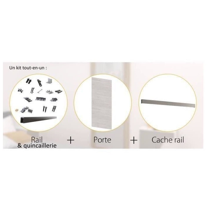 OPTIMUM - Kit porte coulissante + rail + bandeau Bilbao - H.204xL.83xP