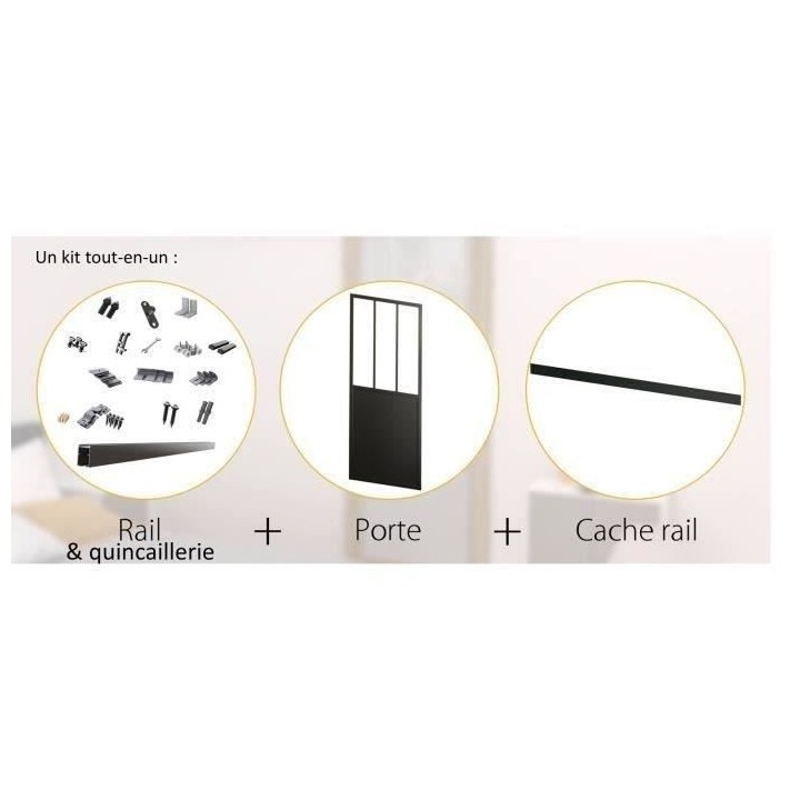 OPTIMUM - Kit porte coulissante + rail + bandeau Atelier - H.204xL.83x