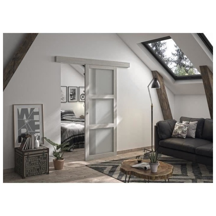 OPTIMUM - Kit porte coulissante 3 carreaux + rail + bandeau Bilbao - H