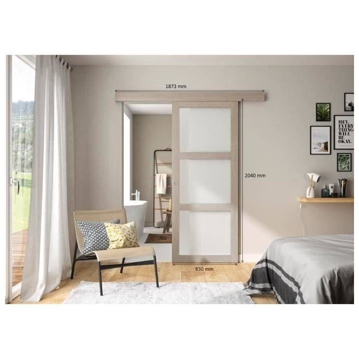 OPTIMUM - Kit porte coulissante 3 carreaux + rail + bandeau Vérone -