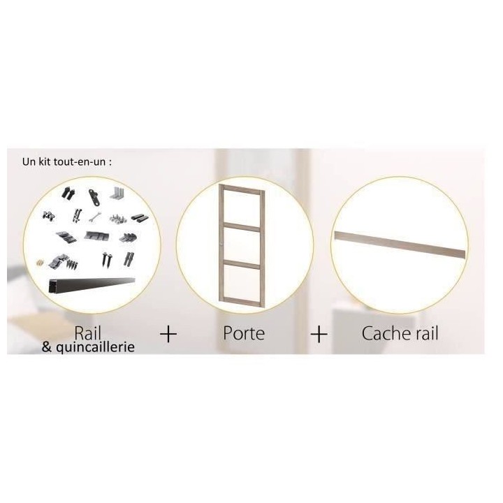 OPTIMUM - Kit porte coulissante 3 carreaux + rail + bandeau Vérone -