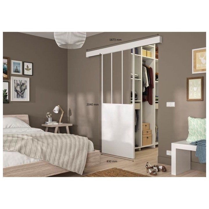 OPTIMUM Kit porte coulissante atelier + rail - H204 x L83 x P4 cm - Bl