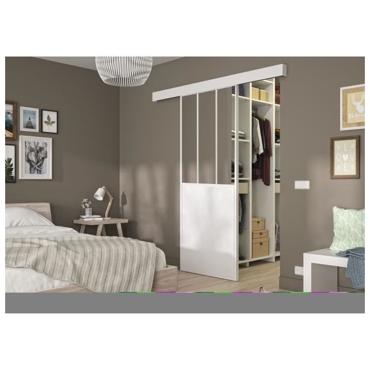 OPTIMUM - Kit porte coulissante + rail + bandeau Atelier - H 204 x L 9