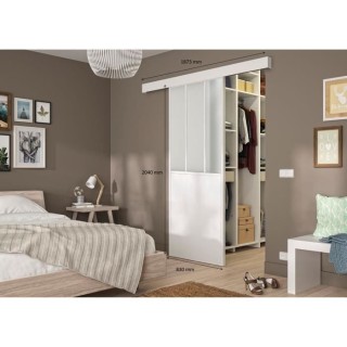 OPTIMUM Kit porte coulissante verre dépoli + rail Atelier - H204 x L8