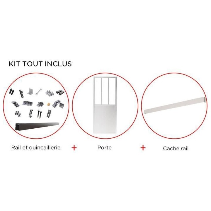 OPTIMUM Kit porte coulissante ATELIER BLANC 204 x 93 cm + rail 2 amort