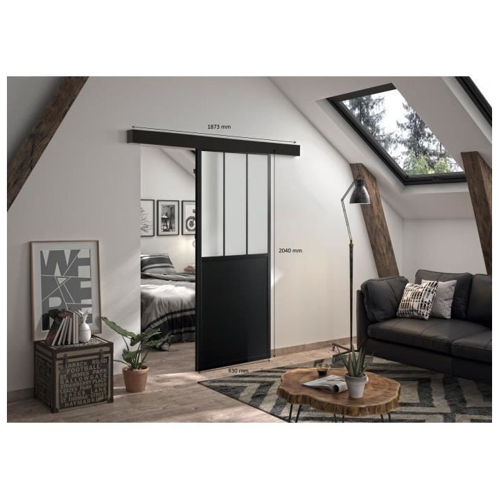 OPTIMUM Kit porte coulissante + rail Atelier - H204 x L83 x P4 cm - No