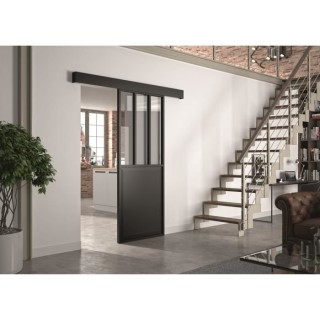 OPTIMUM Kit porte coulissante ATELIER noir + rail + cache rail - 204 x