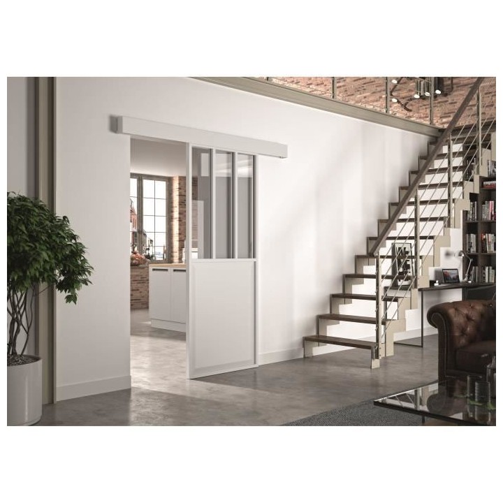 OPTIMUM Kit porte coulissante ATELIER blanc structuré + rail + cache