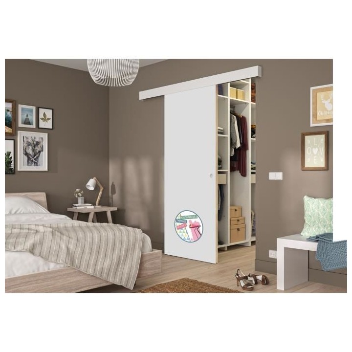 OPTIMUM Kit porte coulissante décor blanc - rail 2 amortisseurs + cac