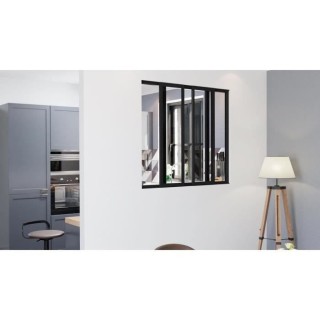OPTIMUM Verriere coulissante 4 carreaux en verre trempé Noir - 108 x