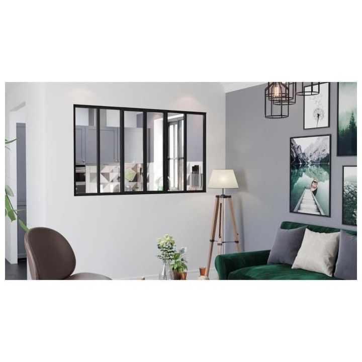 OPTIMUM Verriere coulissante 6 carreaux en verre trempé Noir - 108 x