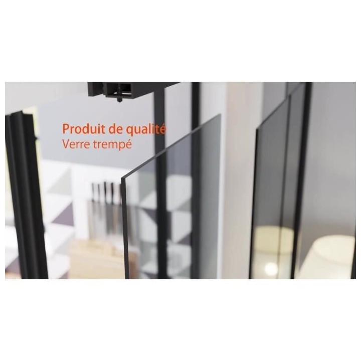 OPTIMUM Verriere coulissante 6 carreaux en verre trempé Noir - 108 x