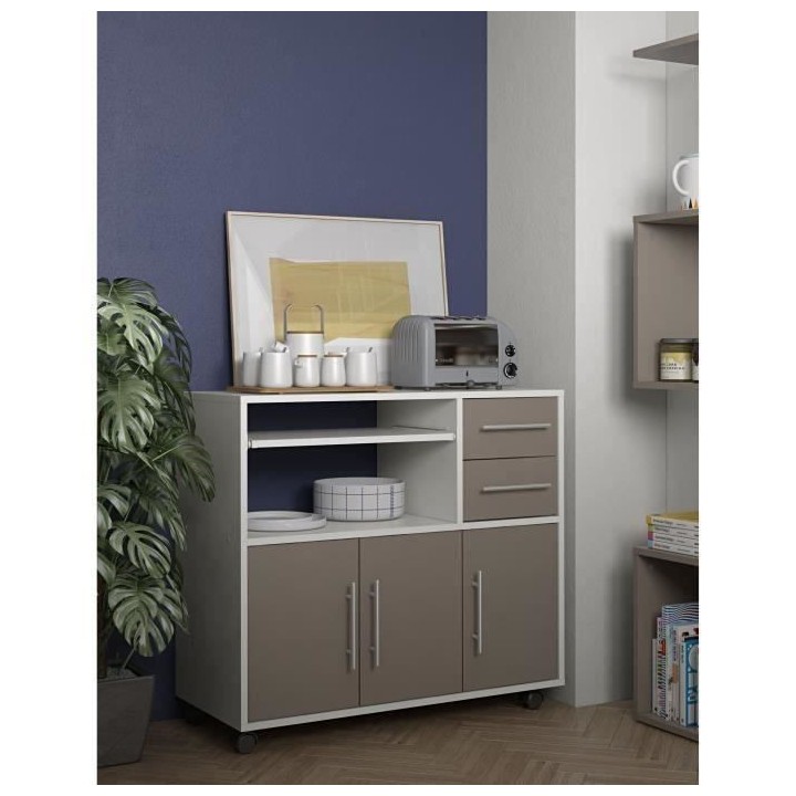 PEPPER Desserte de cuisine - 3 portes + 2 tiroirs + 1 étagere couliss