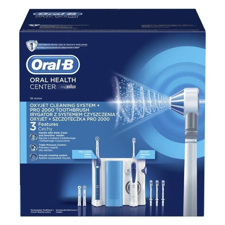 Oral-B Pro 2000+ Oxyjet Kit Brosse a Dent Electrique Rechargeable, 1 h