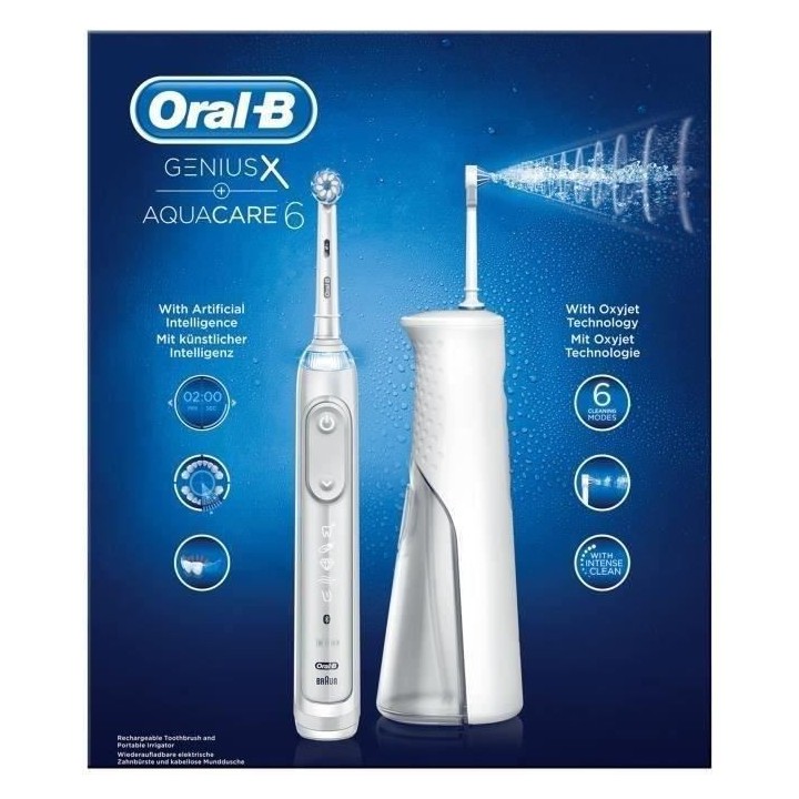 Oral-B Genius X + Aquacare 6 Kit Brosse a Dent Electrique Rechargeable