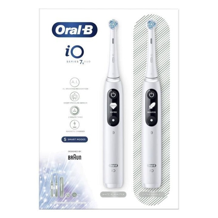 Oral-B iO 7s Duopack Brosse a Dents Électrique Rechargeable, 2 Manche
