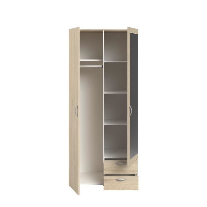 PARISOT Armoire 2 portes battantes avec 1 miroir + 2 tiroirs - Panneau