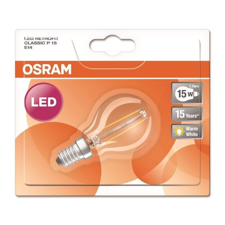 OSRAM Ampoule LED E14 sphérique claire 1,2 W équivalent a 15 W blanc