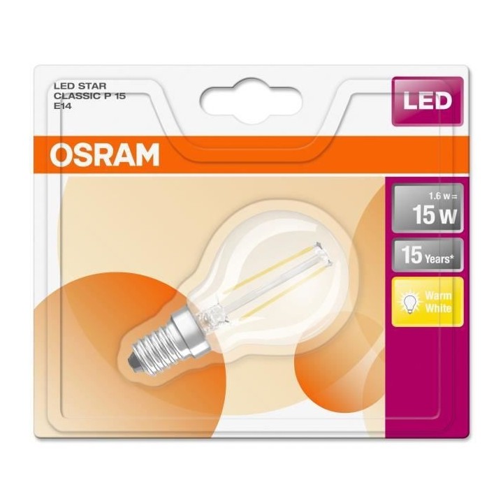 OSRAM Ampoule LED E14 sphérique claire 1,2 W équivalent a 15 W blanc