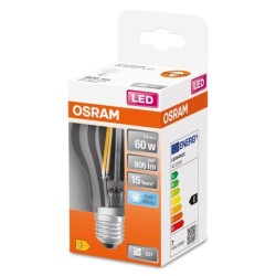 Ampoule standard LED OSRAM Clair filament - E27 - 7W  60 - Blanc Froid