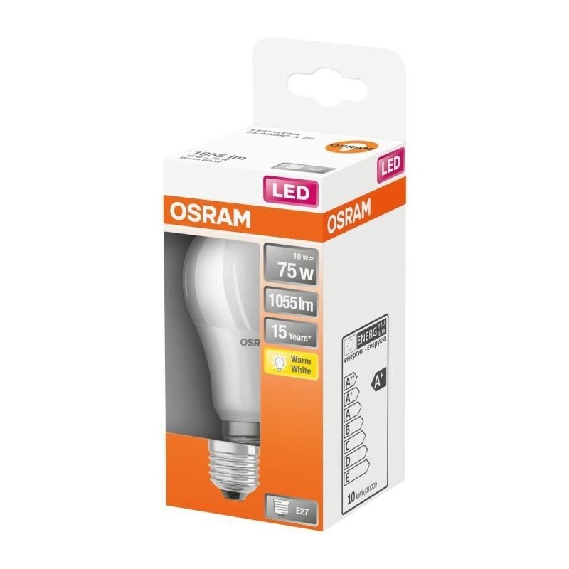 OSRAM Ampoule LED Standard dépolie avec radiateur 10W 75 E27 chaud