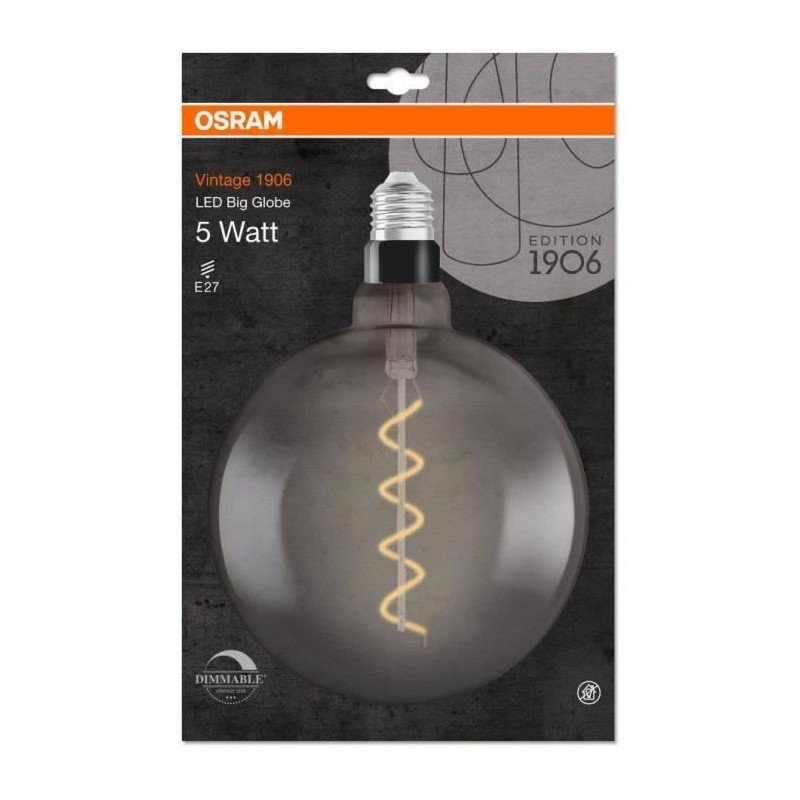 OSRAM Edition 1906 Globe 200mm LED clair filament var SMOKE 5W 12 E27 chaud