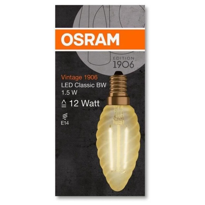 OSRAM Edition 1906 Flamme torsadée LED clair filament OR 1,5W 12 E14