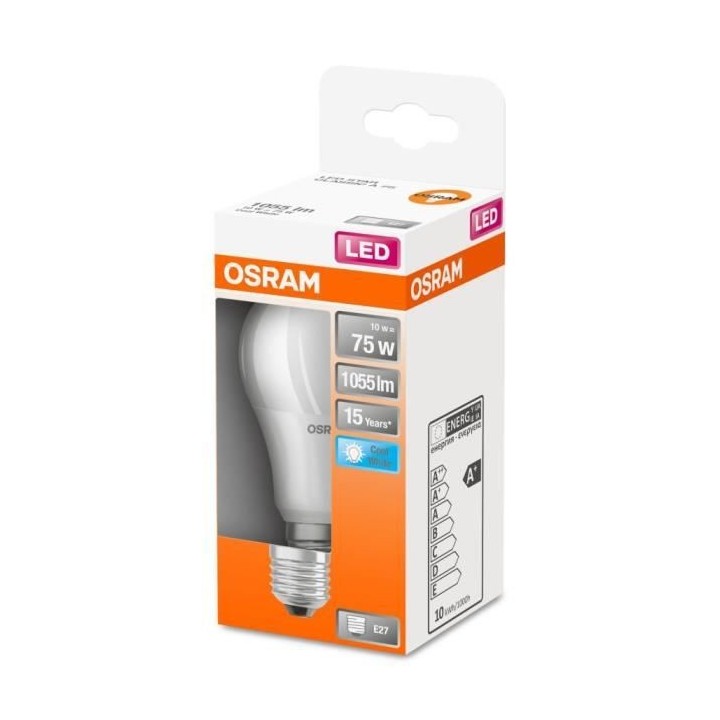 OSRAM Ampoule LED Standard dépolie avec radiateur 10W 75 E27 froid