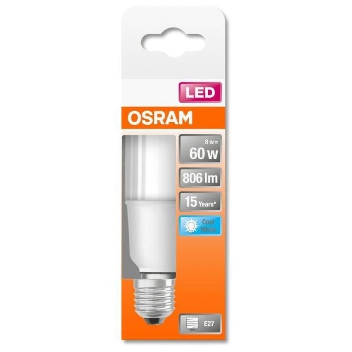 OSRAM Ampoule Stick LED dépoli avec radiateur 8W 60 E27 froid