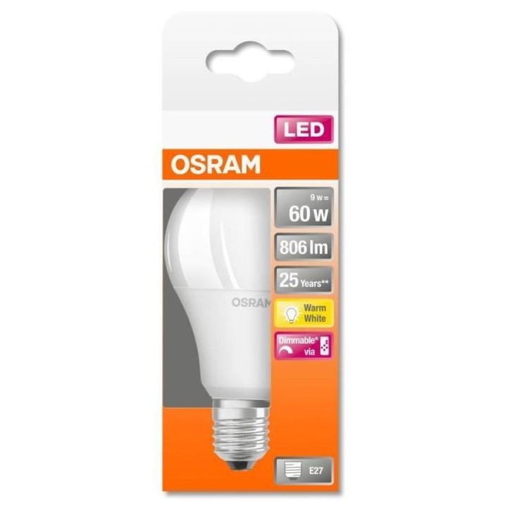 OSRAM Ampoule LED STAR+ Standard RGBW dép radiateur var 9W 60 E27 ch