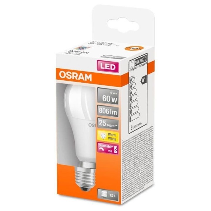 OSRAM Ampoule LED STAR+ Standard RGBW dép radiateur var 9W 60 E27 ch