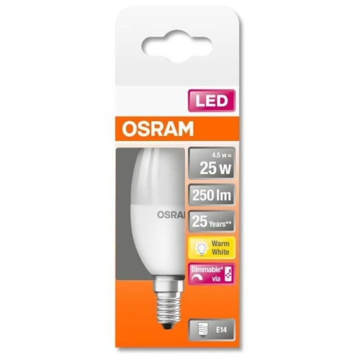 OSRAM Ampoule LED STAR+ Flamme RGBW dépradiateur var 4,5W 25 E14 ch