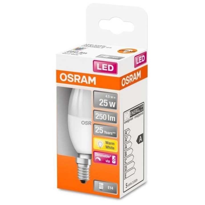 OSRAM Ampoule LED STAR+ Flamme RGBW dépradiateur var 4,5W 25 E14 ch