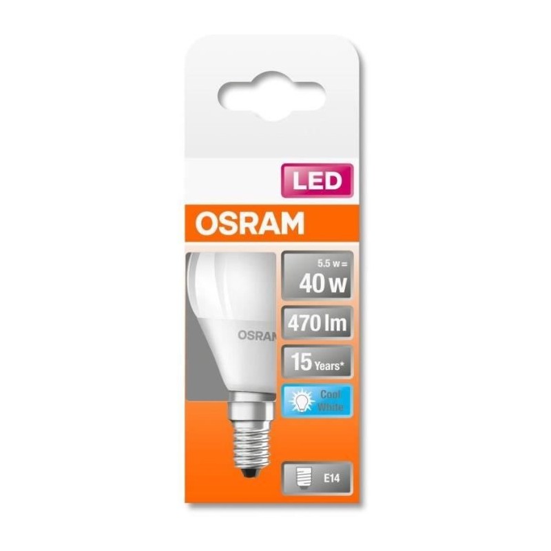 OSRAM Ampoule LED Sphérique dépolie avec radiateur 5,5W 40 E14 froid